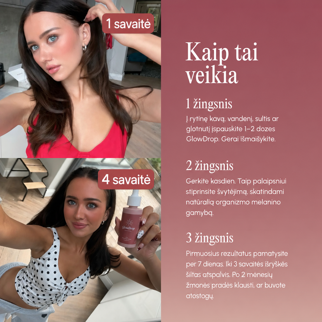 Glowdrop – Geriami Įdegio Lašai Saulės Nubučiuotai Odai Iš Vidaus