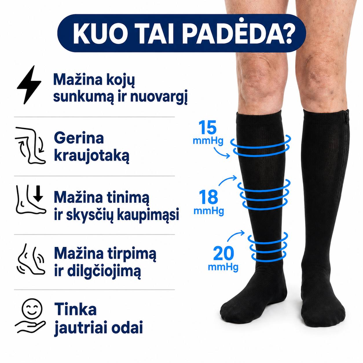 Užsegamos kompresinės kojinės