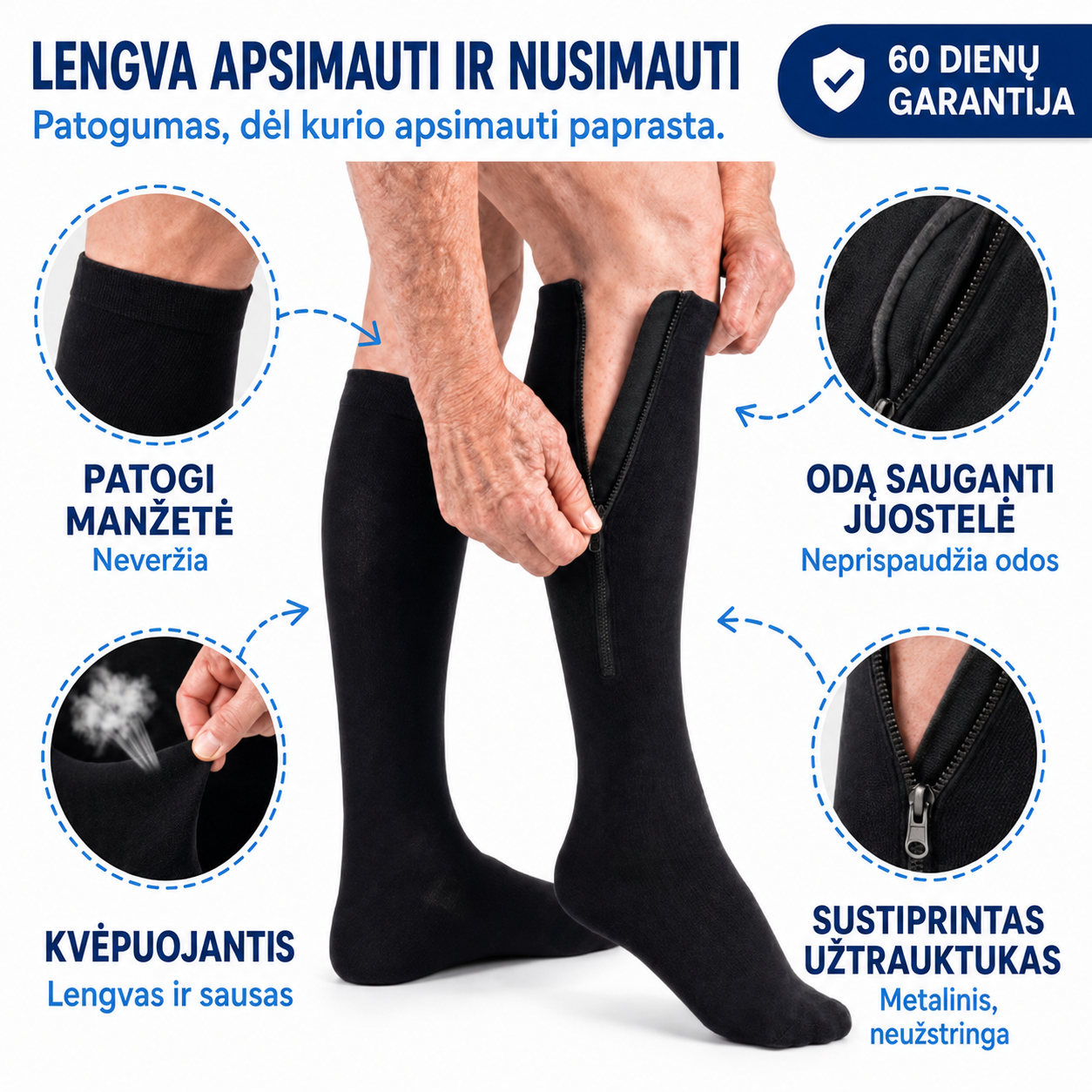 Užsegamos kompresinės kojinės