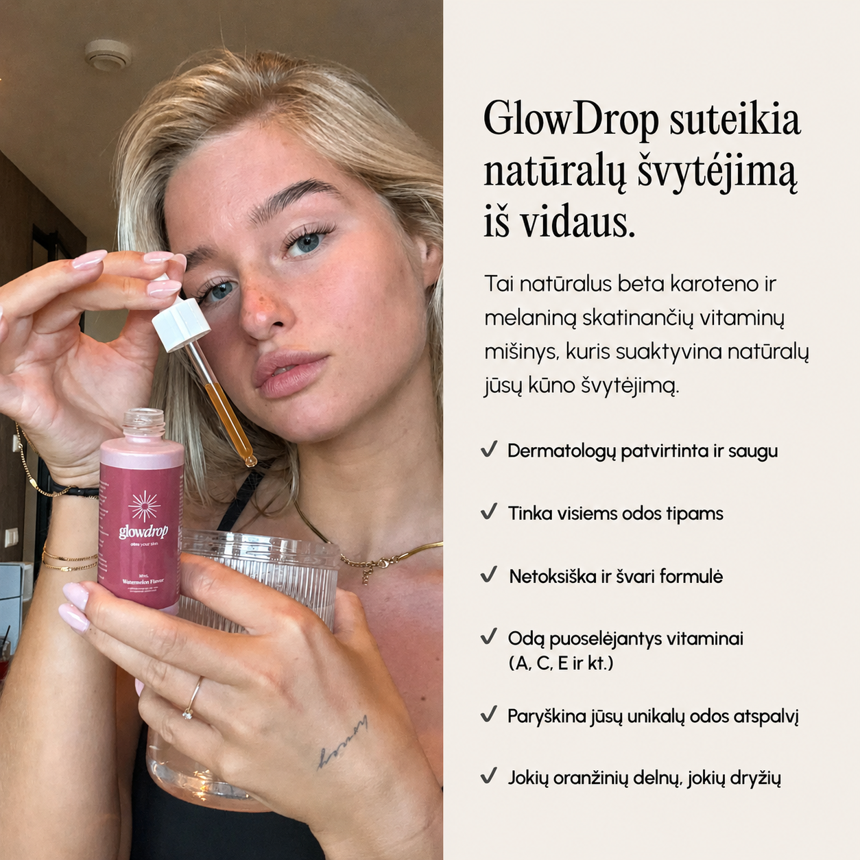 Glowdrop – Geriami Įdegio Lašai Saulės Nubučiuotai Odai Iš Vidaus
