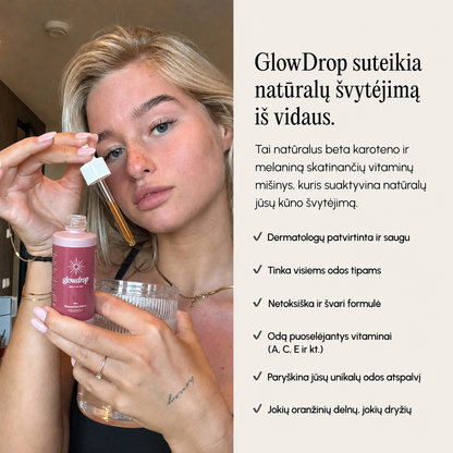 Glowdrop – Geriami Įdegio Lašai Saulės Nubučiuotai Odai Iš Vidaus